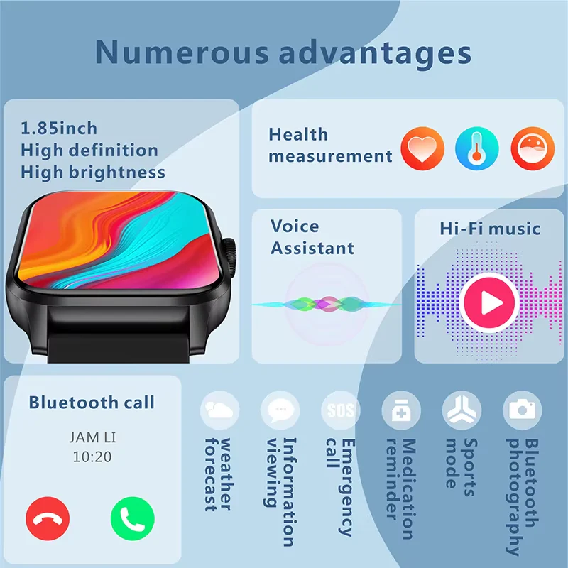 1.85” Bluetooth Calling, Blood Oxygen & Heart Rate Monitor, 100+ Sports Modes, IP68 Waterproof Fitness Tracker - Image 3