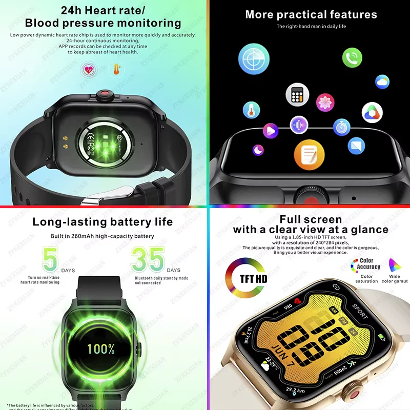 1.85” Bluetooth Calling, Blood Oxygen & Heart Rate Monitor, 100+ Sports Modes, IP68 Waterproof Fitness Tracker - Image 6