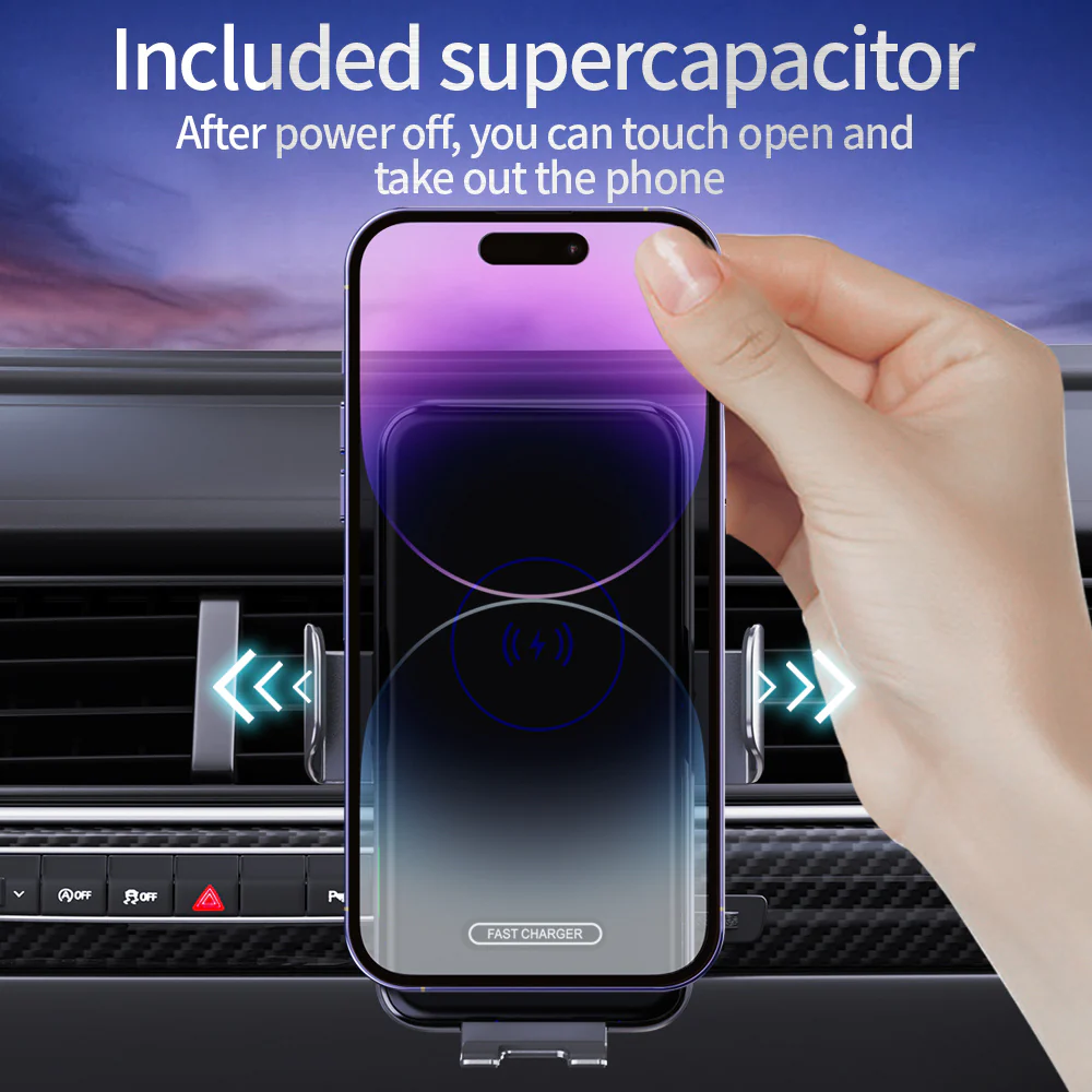 15W Wireless Car Charger & Auto Clamping Phone Mount – Fast Charging Phone Holder for Cars - Image 3