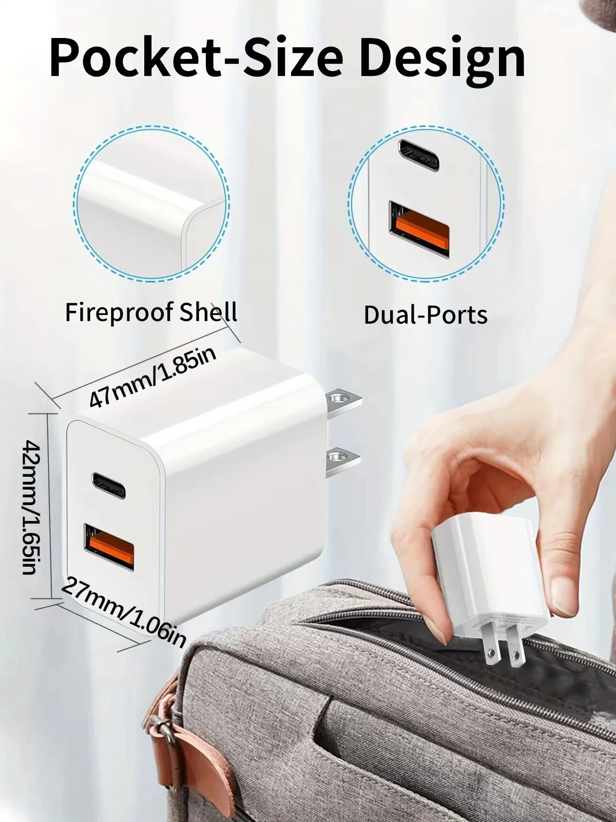 20W Dual USB Wall Charger with 6FT Type-C Cable – PD Fast Charging Block for iPhone & Android Devices - Image 6