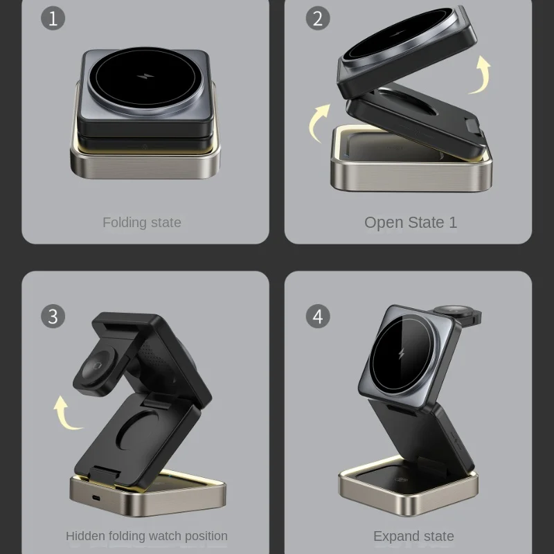 Magnetic 3-in-1 Folding Wireless Charger β Fast Charging Dock for iPhone 12β15, Apple Watch & TWS Earbuds - Image 5