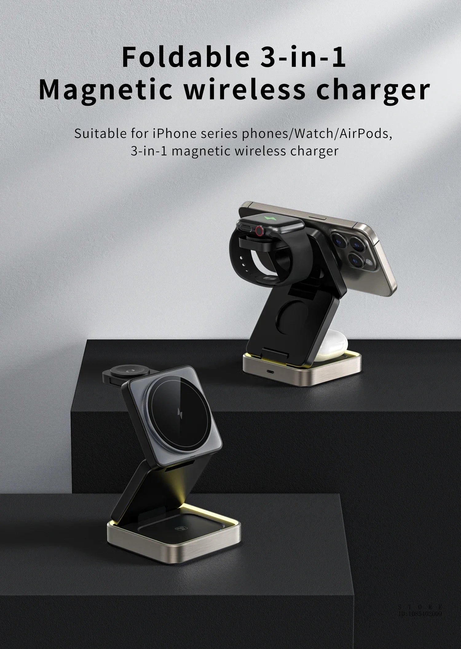 Magnetic 3-in-1 Folding Wireless Charger β Fast Charging Dock for iPhone 12β15, Apple Watch & TWS Earbuds - Image 7