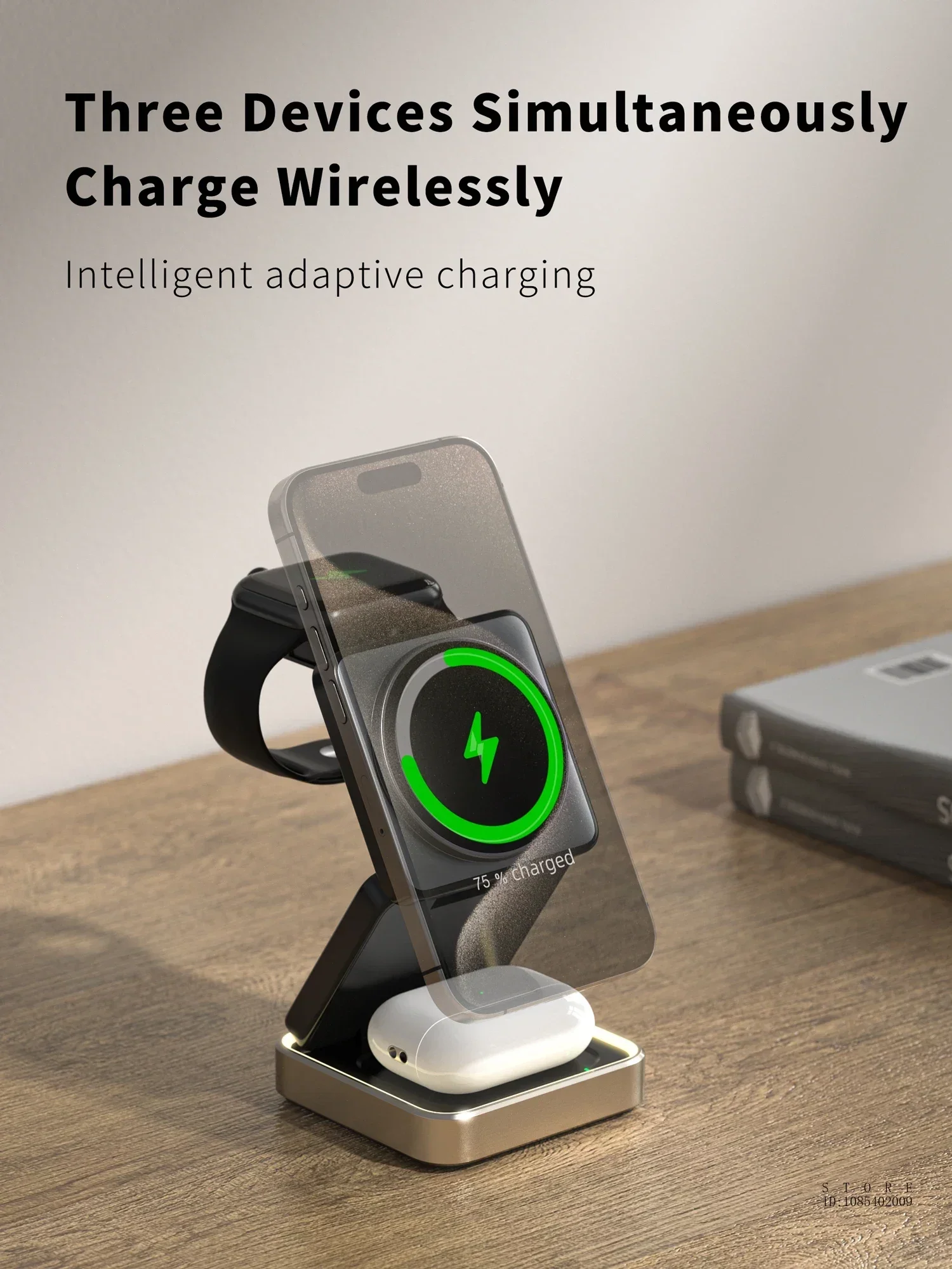 Magnetic 3-in-1 Folding Wireless Charger β Fast Charging Dock for iPhone 12β15, Apple Watch & TWS Earbuds - Image 9