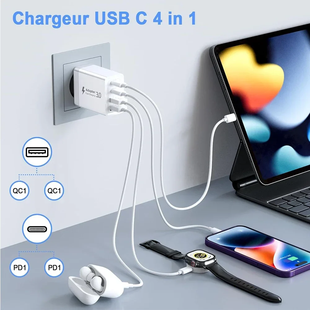 Minisopuru 55W 4-Port USB-C Fast Charger – PD & QC Power Adapter for iPhone, Samsung, Tablets, Laptops. - Image 3