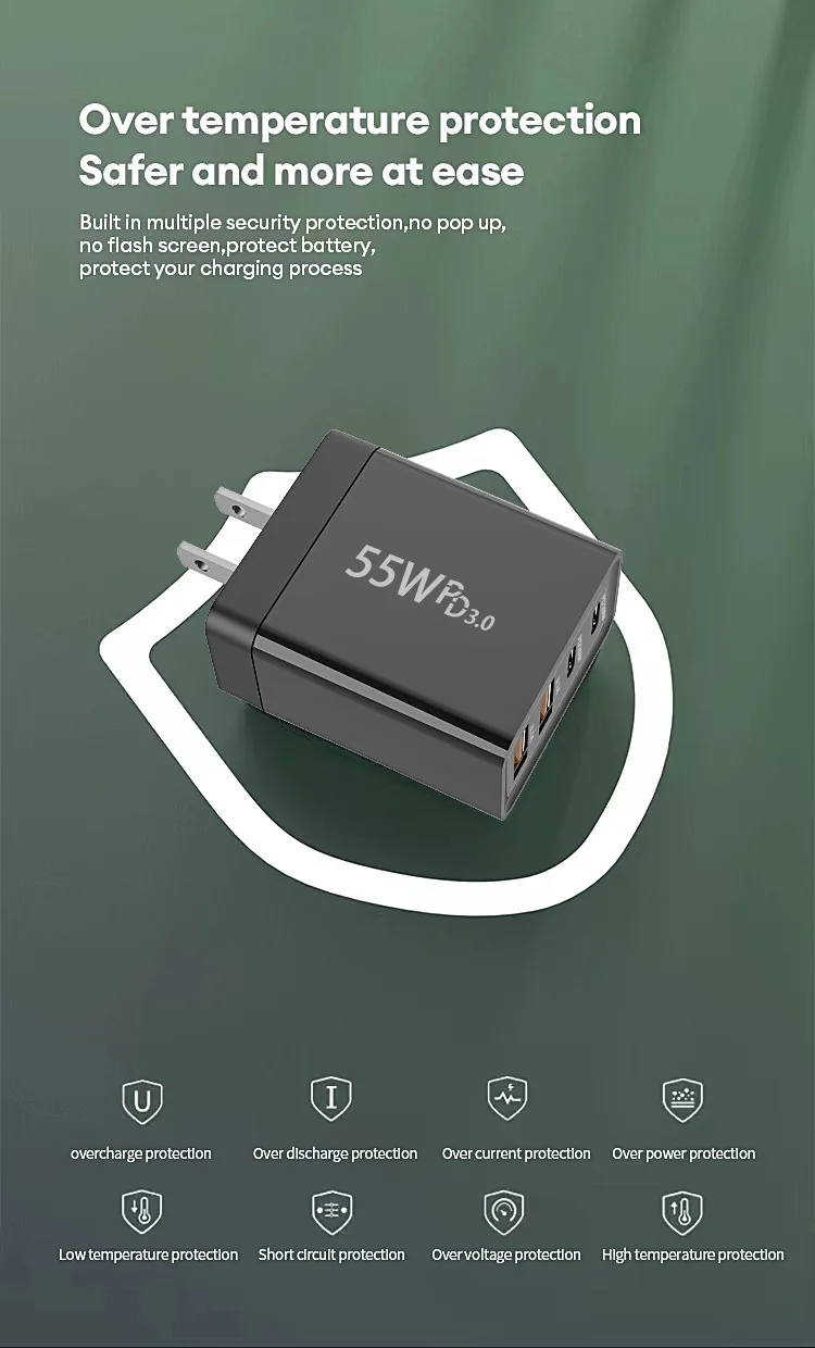 Minisopuru 55W 4-Port USB-C Fast Charger – PD & QC Power Adapter for iPhone, Samsung, Tablets, Laptops. - Image 8