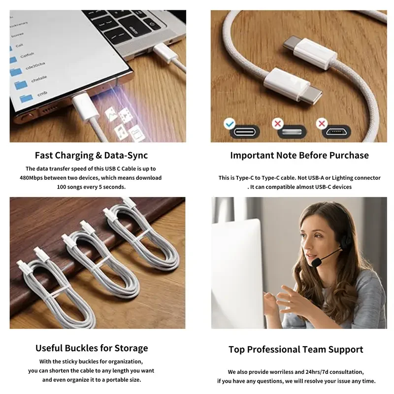 60W USB-C to USB-C Fast Charging Cable – High-Speed PD Cable for iPhone 15 Pro Max, Samsung, Xiaomi, Huawei, OnePlus, Huawei - Image 4