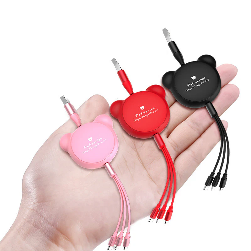 3-in-1 Telescopic Bear Charging Cable – Cute Retractable USB Cable with Mini USB, Micro USB & 30-Pin Connectors (1.2m) - Image 3
