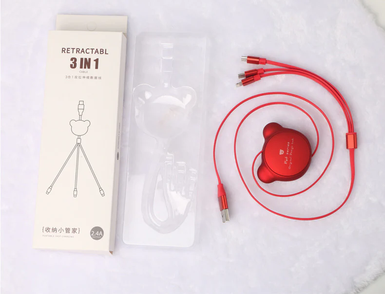 3-in-1 Telescopic Bear Charging Cable – Cute Retractable USB Cable with Mini USB, Micro USB & 30-Pin Connectors (1.2m) - Image 8