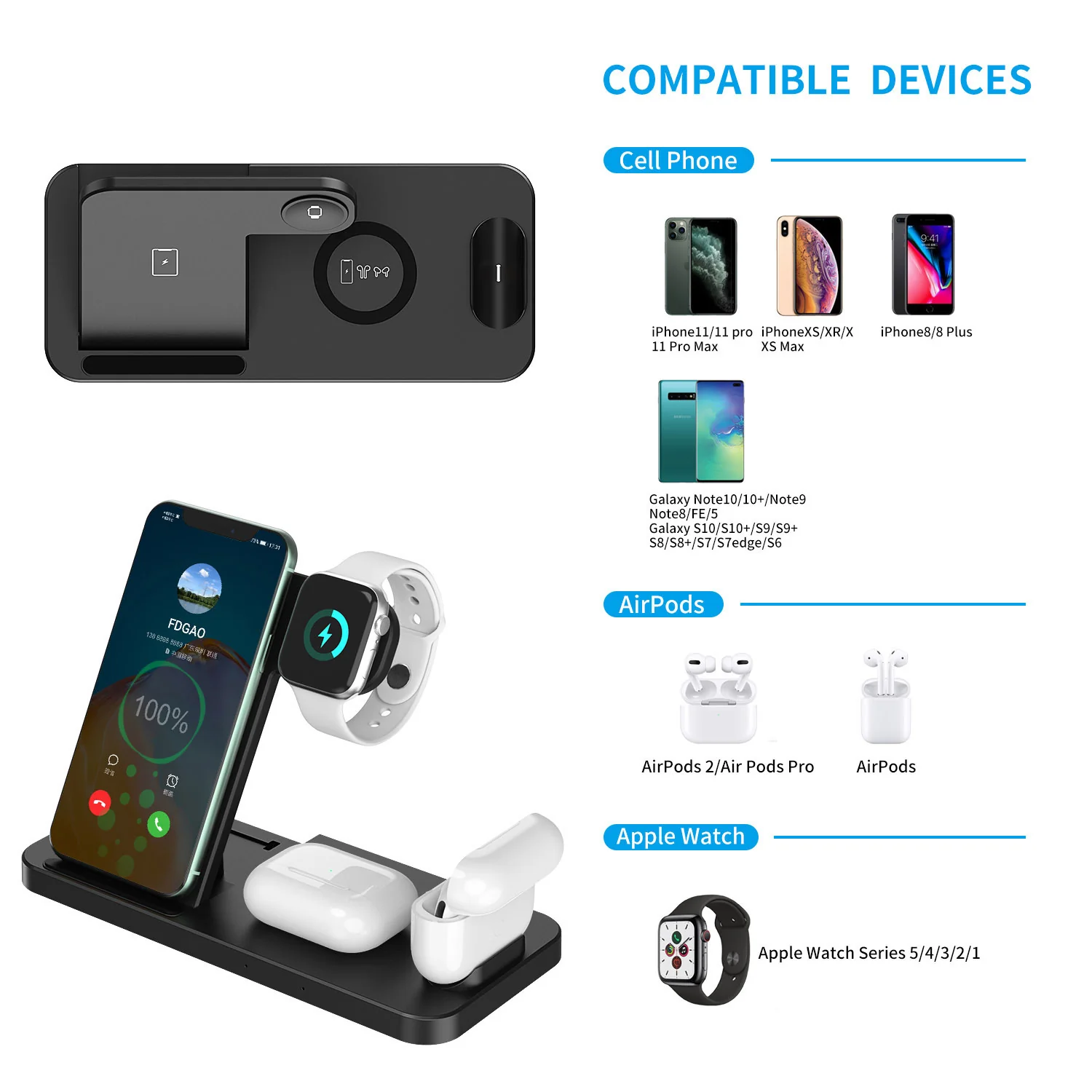 Fdgao 15W 4-in-1 Wireless Charging Station – Fast Desktop Charger for Phone, Apple Watch & AirPods - Image 4