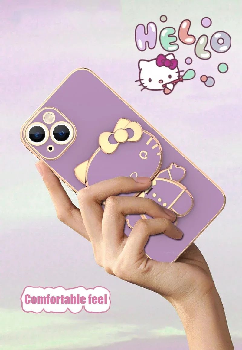 Plated Hello Kitty Phone Case with Kickstand for iPhone – Stylish and Functional - Image 11