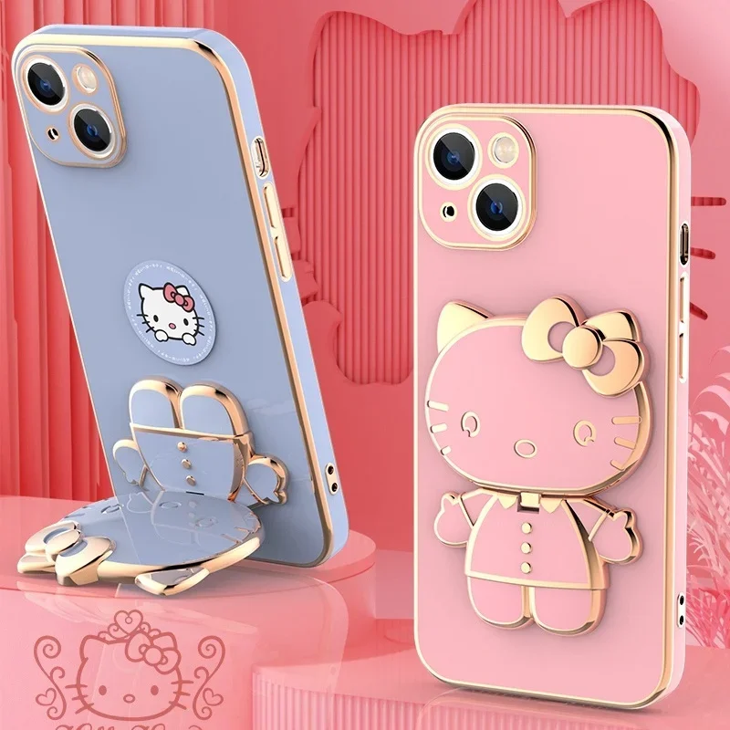 Plated Hello Kitty Phone Case with Kickstand for iPhone – Stylish and Functional - Image 2