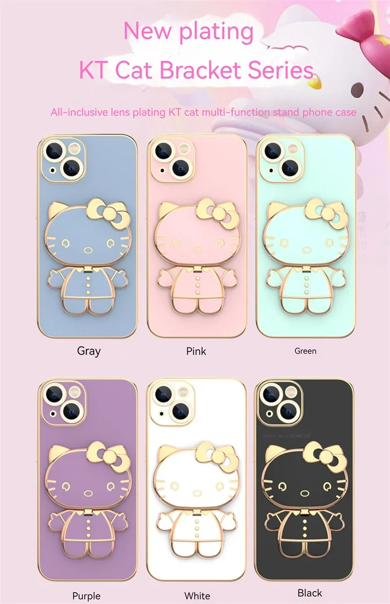 Plated Hello Kitty Phone Case with Kickstand for iPhone – Stylish and Functional - Image 7