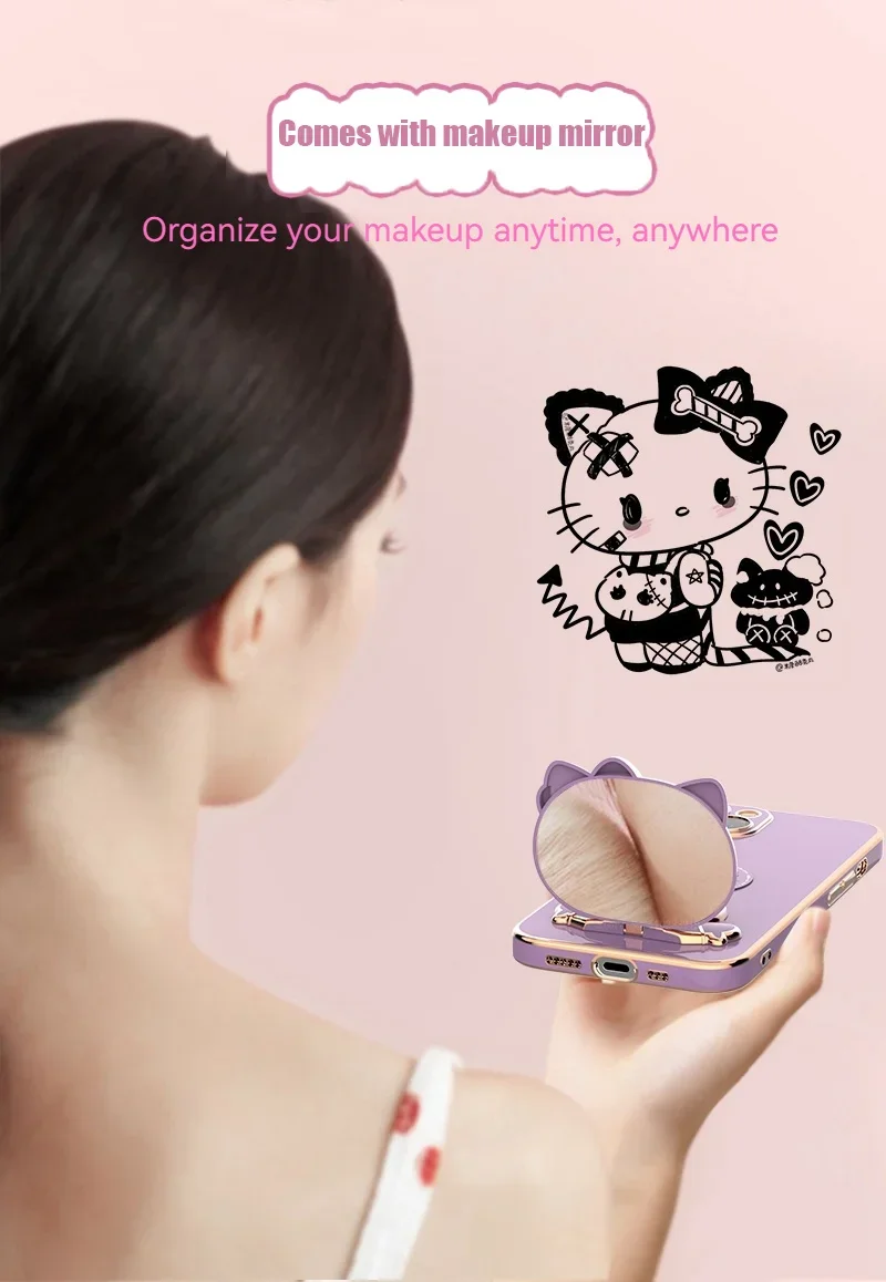 Plated Hello Kitty Phone Case with Kickstand for iPhone – Stylish and Functional - Image 8