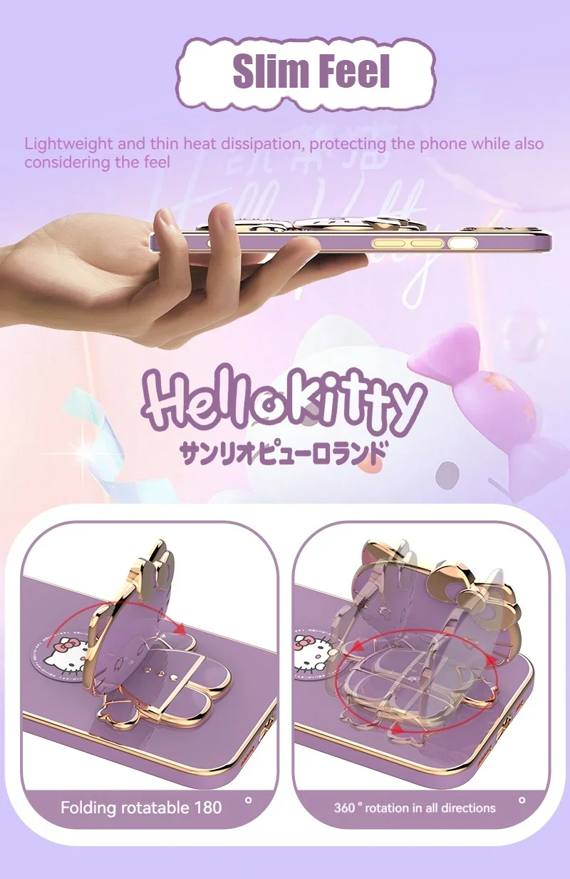 Plated Hello Kitty Phone Case with Kickstand for iPhone – Stylish and Functional - Image 9