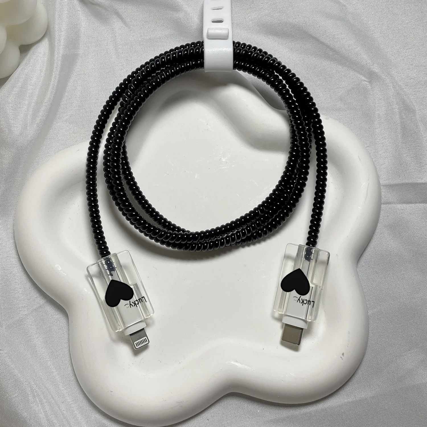 Lucky Black Heart Charger and Data Cable Protective Case – Stylish Protection for Apple Devices - Image 3