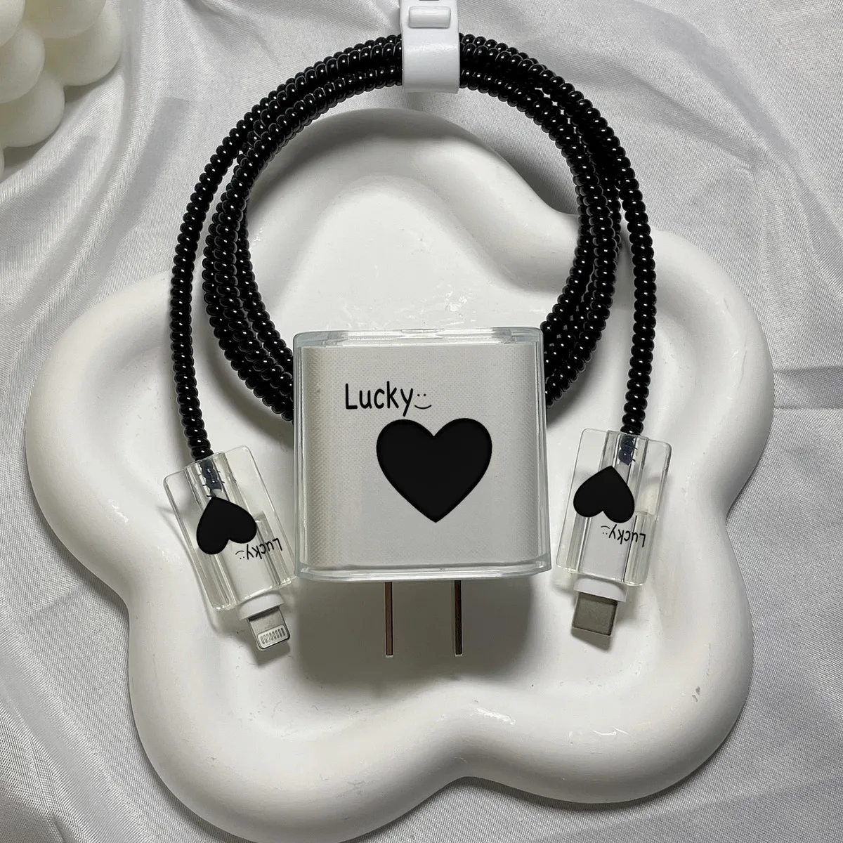 Lucky Black Heart Charger and Data Cable Protective Case – Stylish Protection for Apple Devices - Image 7