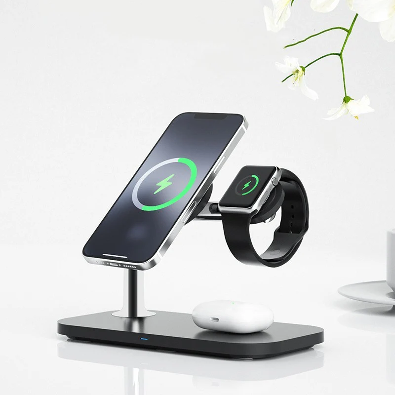 Magnetic 3-in-1 Wireless Charging Station – Fast Charge Dock for Phone, Watch & Earbuds