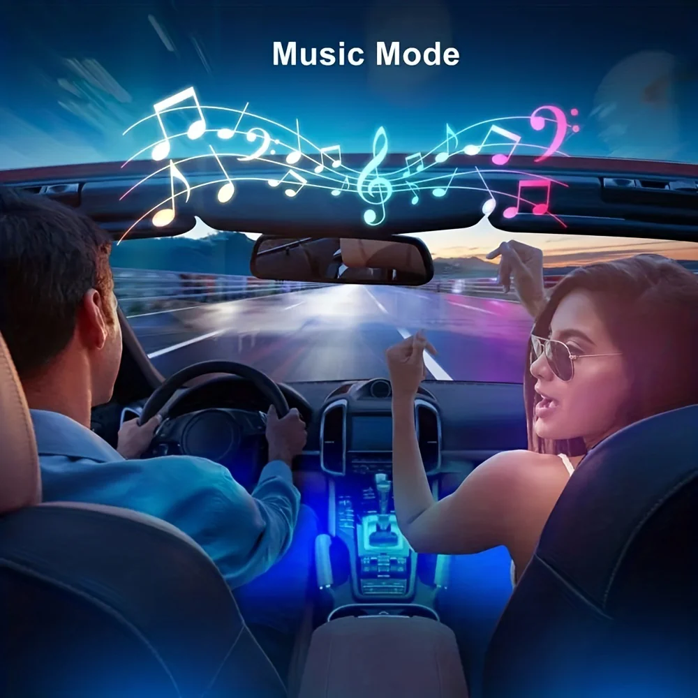 RGB LED Car Interior Strip Lights – USB Ambient Footwell Lamp with Remote & Music Sync - Image 5
