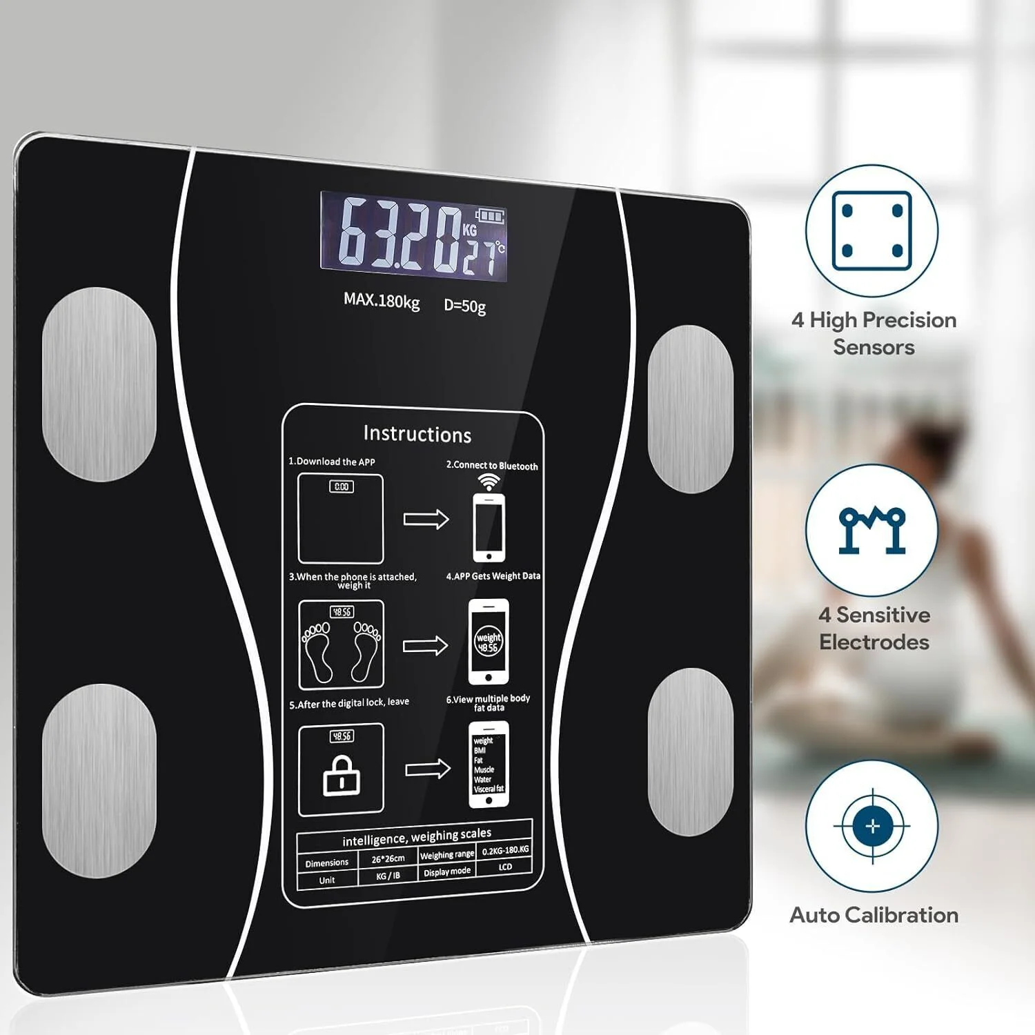 Smart Digital Body Weight Scale with Bluetooth & Backlit Display – High Precision Bathroom Scale - Image 4