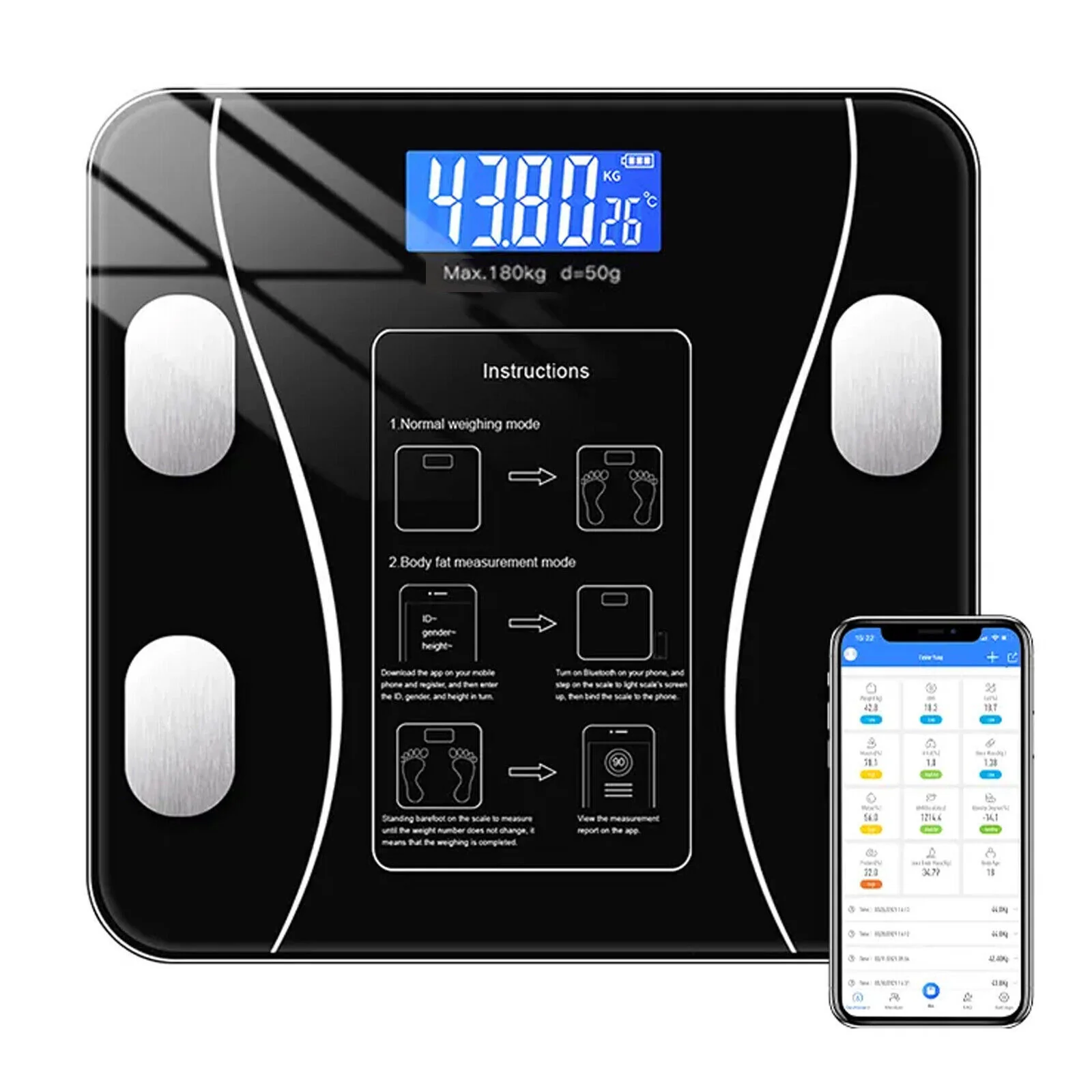 Smart Digital Body Weight Scale with Bluetooth & Backlit Display – High Precision Bathroom Scale - Image 7