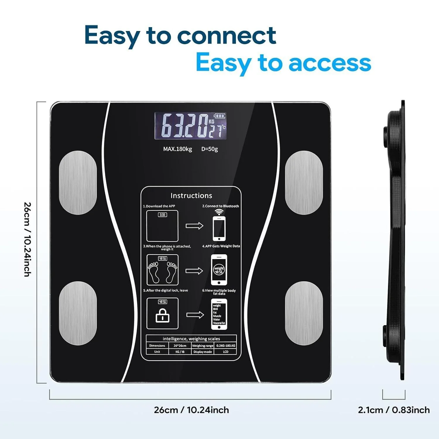 Smart Digital Body Weight Scale with Bluetooth & Backlit Display – High Precision Bathroom Scale - Image 8
