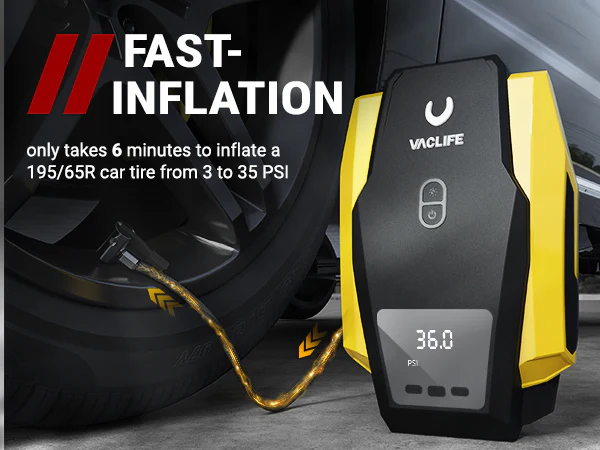 VacLife 12V Portable Air Compressor – Digital Tire Inflator with LED Light for Cars, Bikes & Inflatables - Image 3