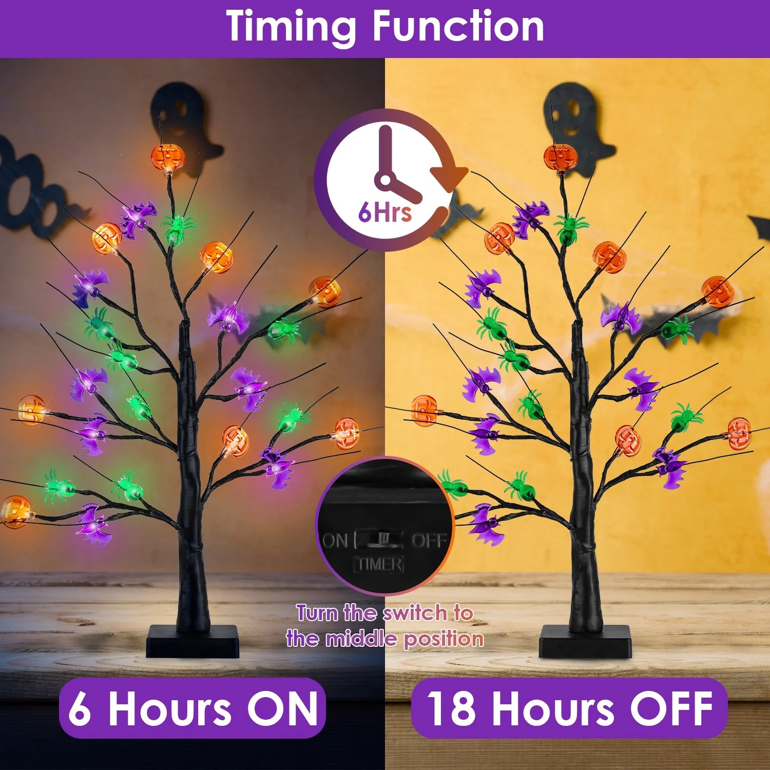 2-Pack 1.97ft Lighted Halloween Tree Decor - Image 3