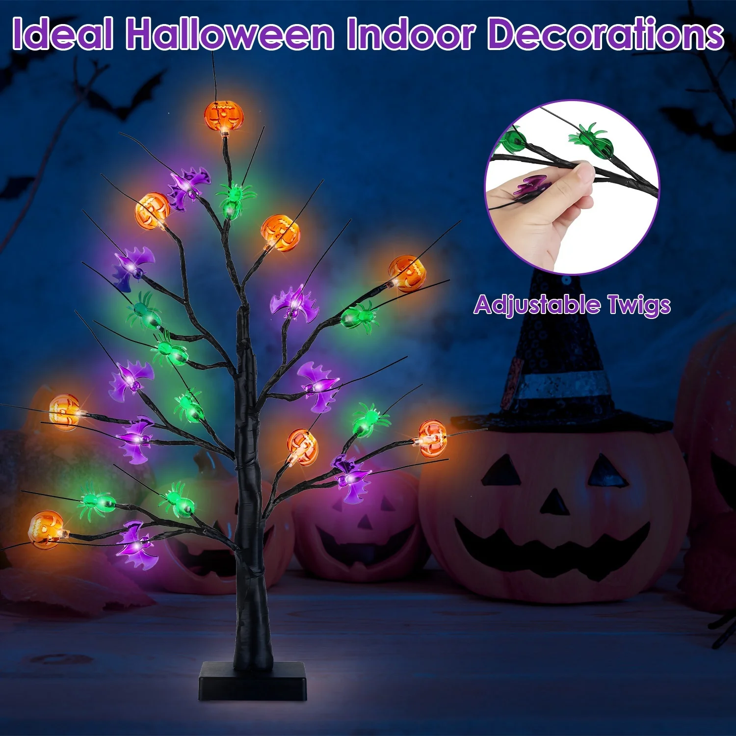 2-Pack 1.97ft Lighted Halloween Tree Decor - Image 4