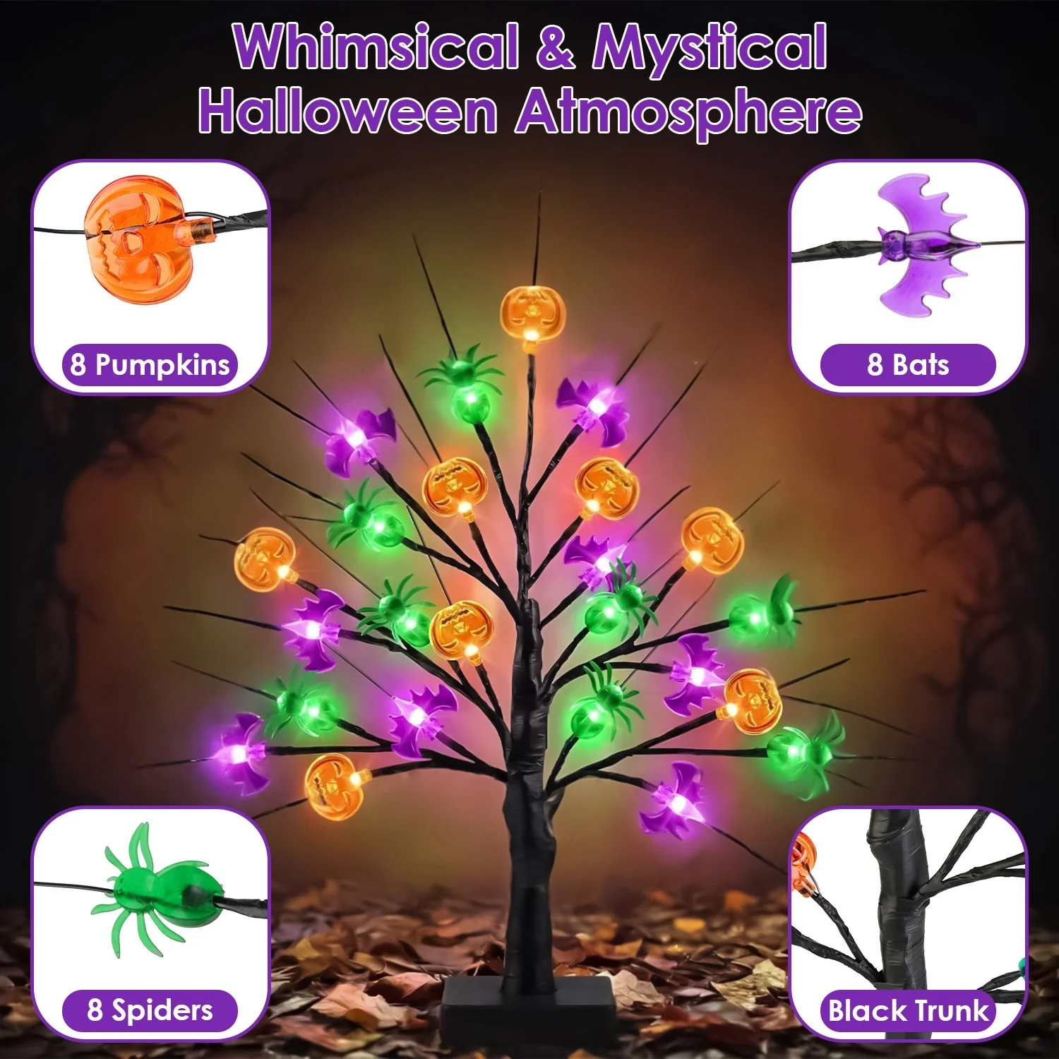 2-Pack 1.97ft Lighted Halloween Tree Decor - Image 5