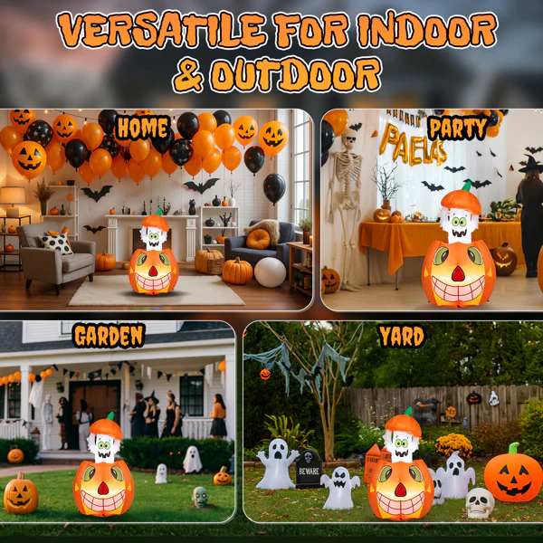 2.8ft Animated Pumpkin Ghost Inflatable - Image 5