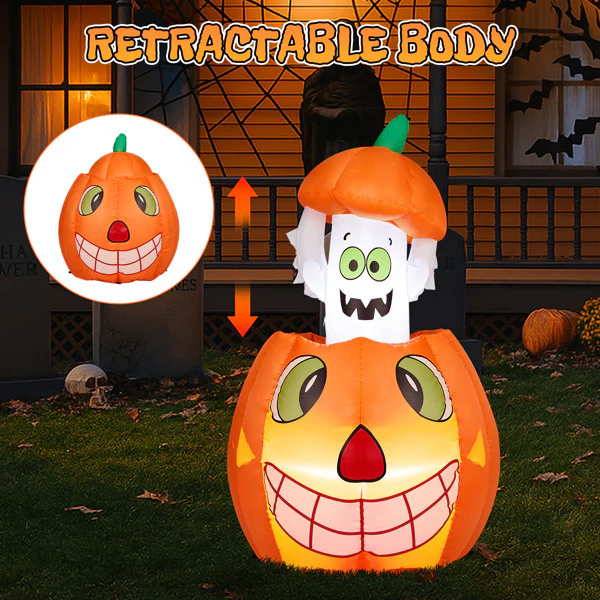 2.8ft Animated Pumpkin Ghost Inflatable - Image 9