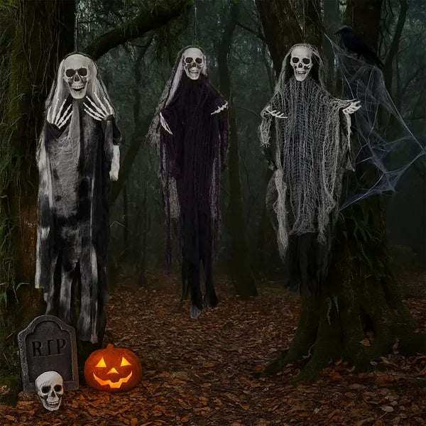 3-Pack Hanging Skeleton Ghosts Halloween Decor - Image 4