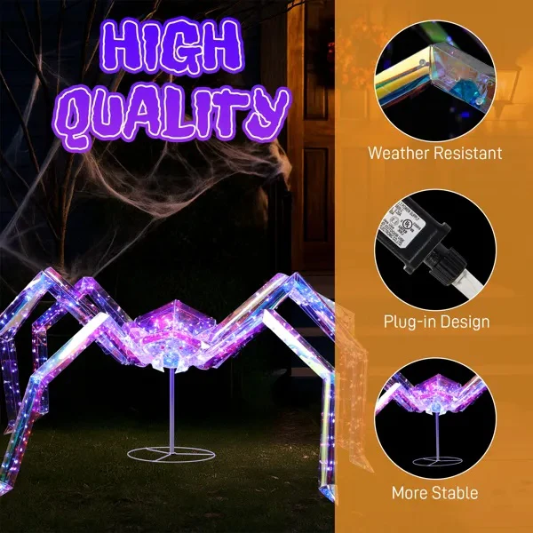3ft Light-Up Iridescent Spider Halloween Decor - Image 2