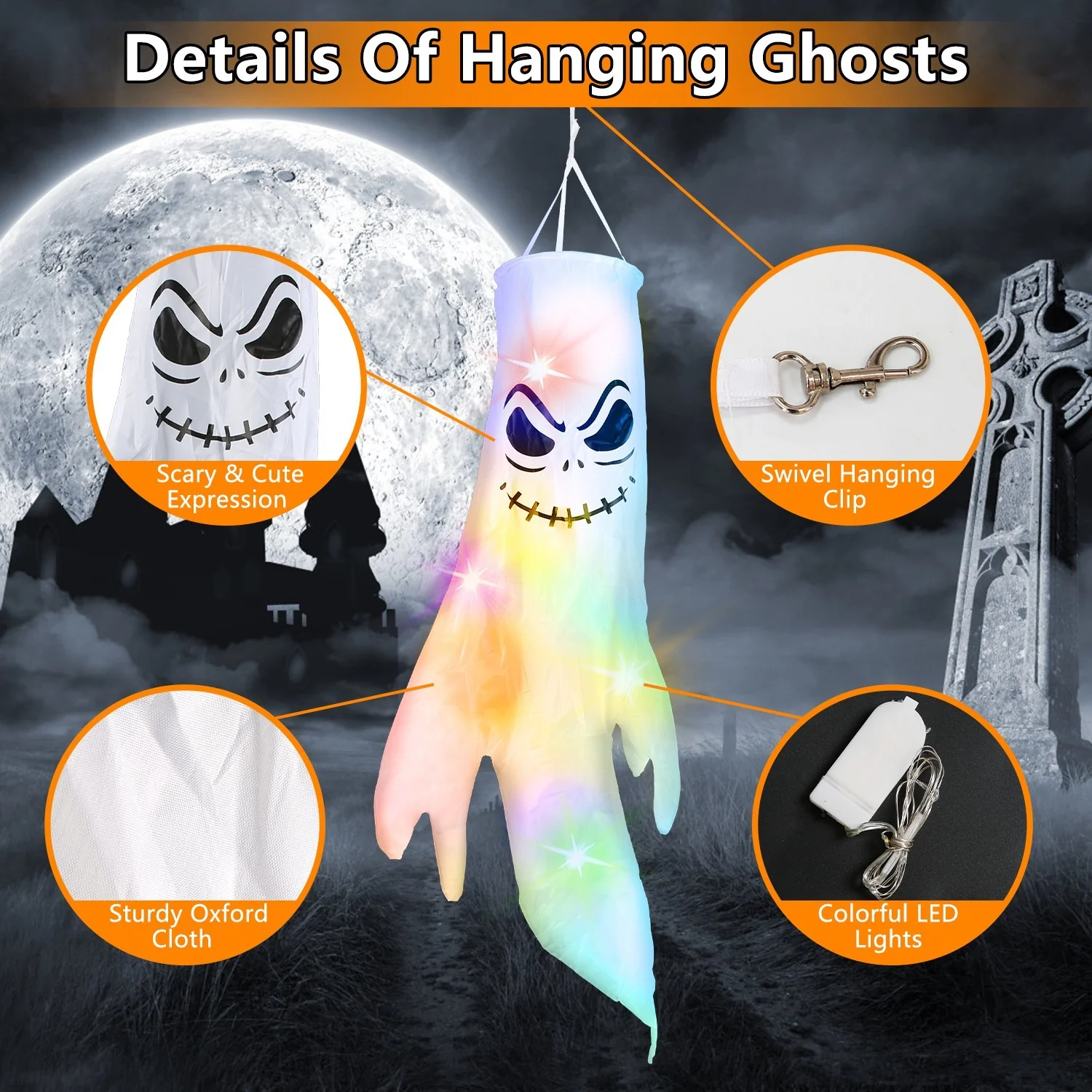 4-Piece Ghost Windsocks Halloween Decor - Image 2