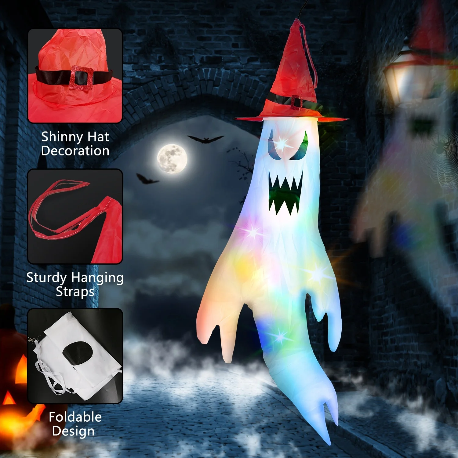 4-Piece Ghost Windsocks Halloween Decor - Image 6