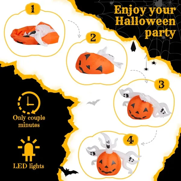 5.9ft Pumpkin Ghost Halloween Inflatable - Image 4