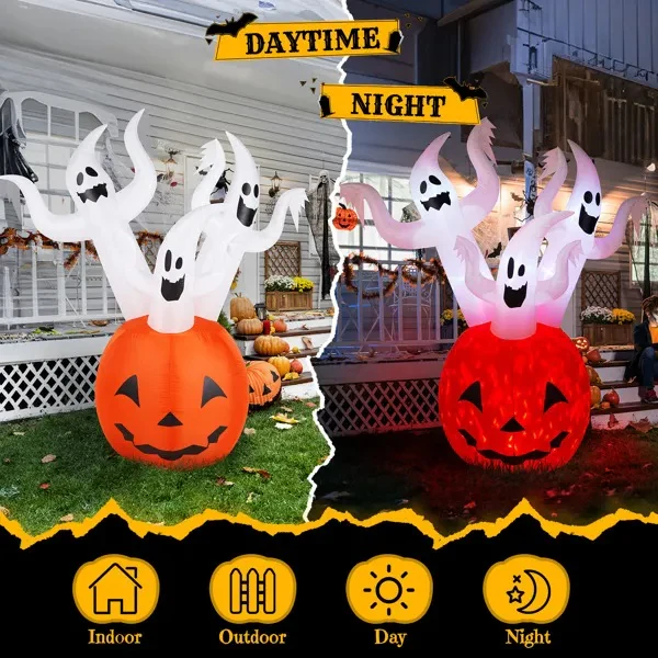 5.9ft Pumpkin Ghost Halloween Inflatable - Image 5