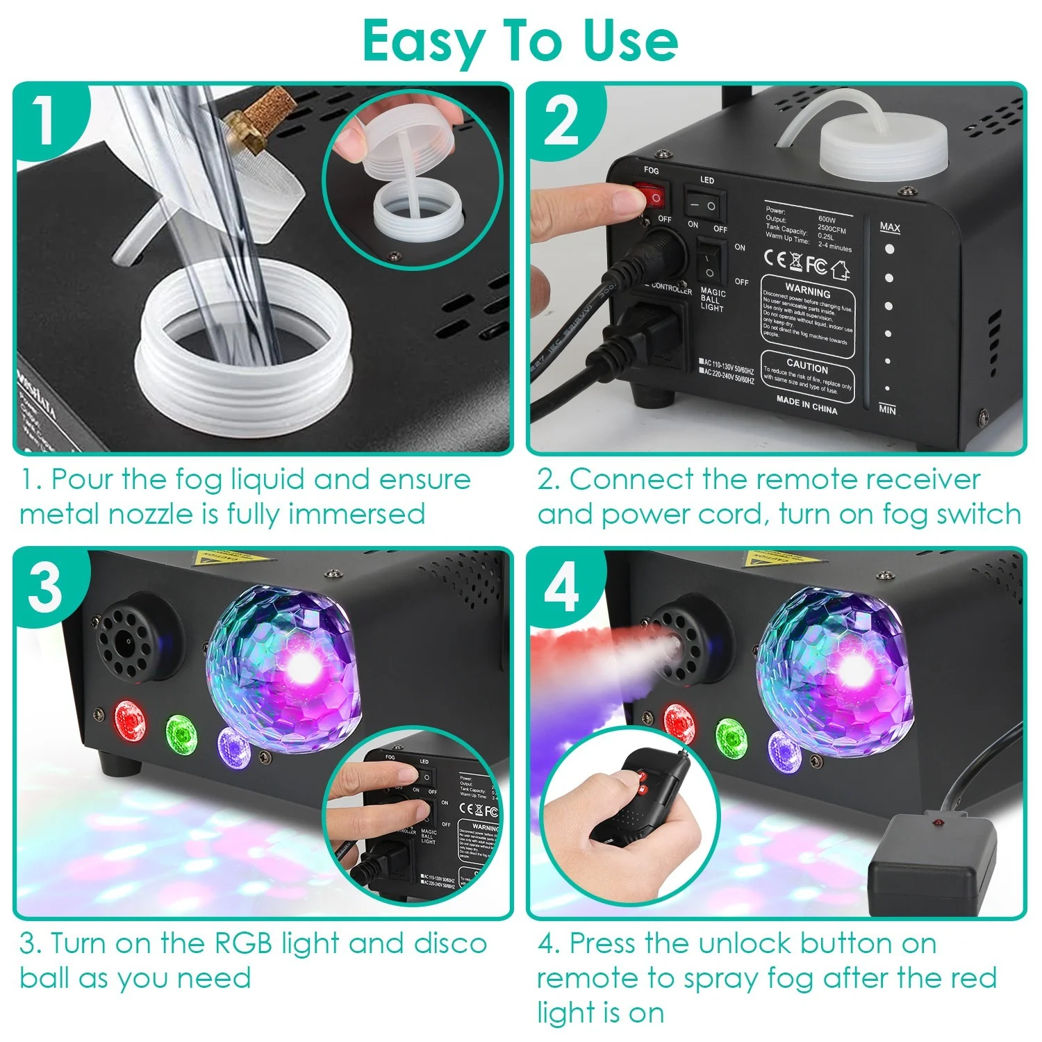 600W Fog Machine with Disco RGB Lights - Image 4