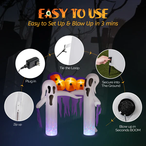 9.8ft White Ghost Arch Halloween Inflatable - Image 7