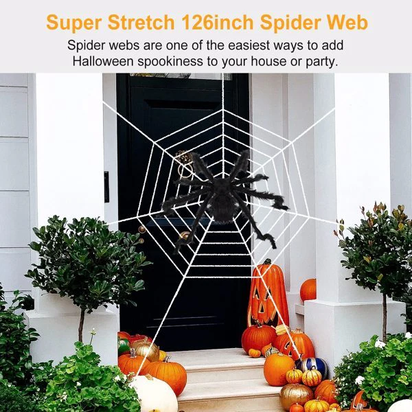 Halloween Decorated Spider Web with Giant Spider - Image 8